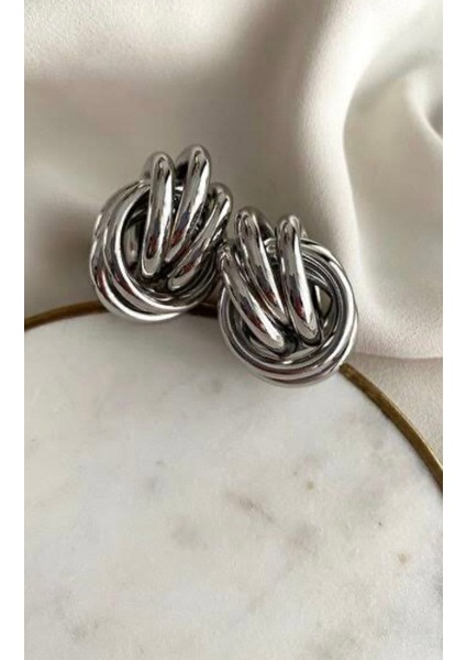 Silver Iç Içe Geçmeli Modern Küpe