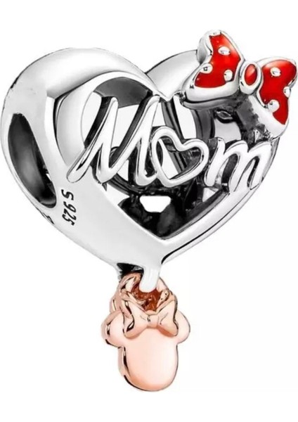 Minnie Disney Mom Kalp Temalı Charm 925 Ayar Gümüş