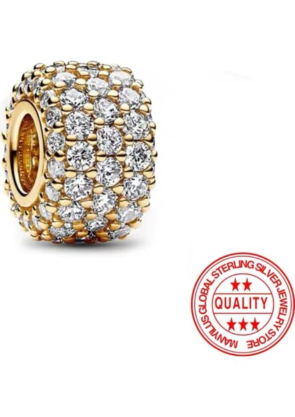925 Ayar Gümüş Gold Renk Işıltılı Pavé Üç Sıralı Charm fiyatları
