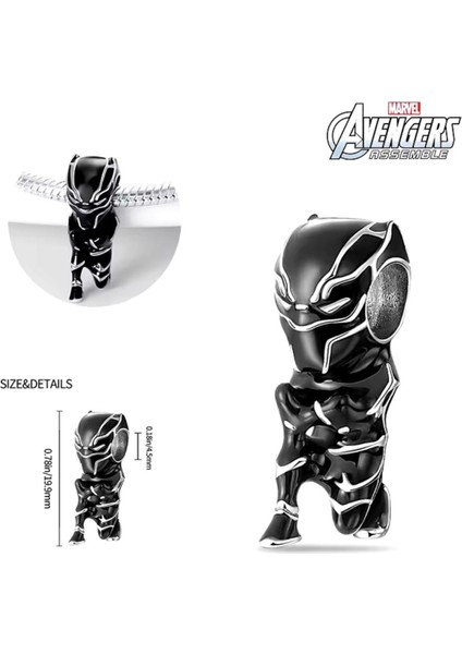 Black Panther 925 Ayar Gümüş Charm Marvels modelleri