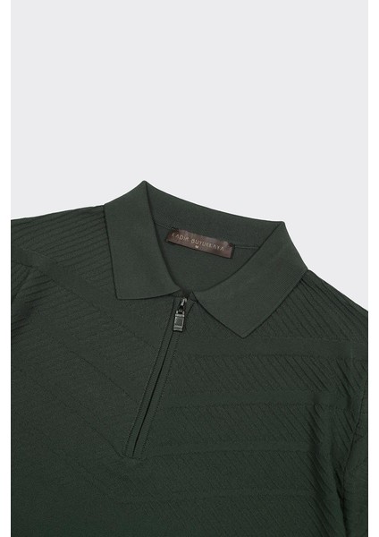 Fermuarlı Polo Yaka Kısa Kol Erkek T-Shirt