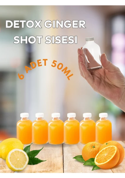 6 Adet Round Cam Ginger Shot Detox Şişesi Sızdırmaz Plastik Kapaklı Çok Amaçlı 50ML