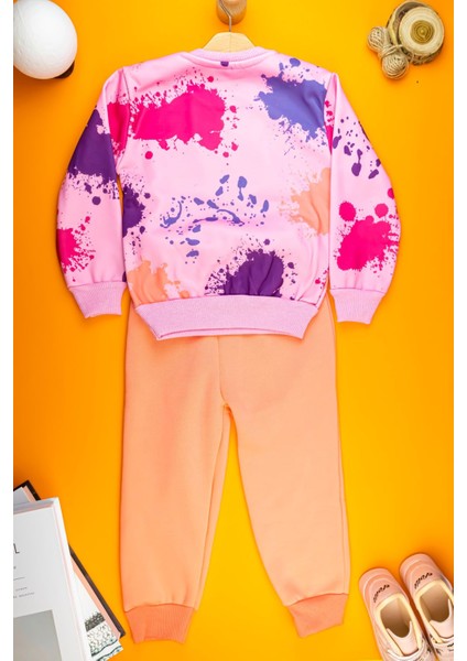 Şardonlu 3 Iplik Konforlu ve Şık Kız Çocuk Sweatshirt Takım - Boyalı Eğlenceli Desen 3-9 Yaş fiyatları