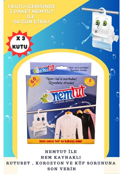 Rutubet Giderici Nem Emici Koku Küf ve Korozyon Önleyici 3 Kutu 6 Paket 3 kg