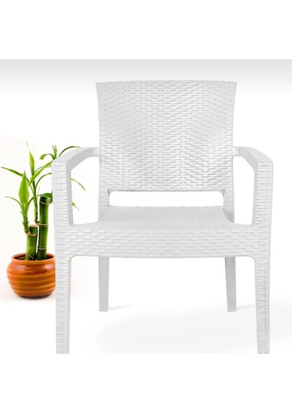 Kastamonu Plastik Violet Rattan 90*150 Cm, 6 Kişilik Masa Takımı Beyaz