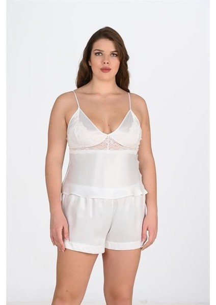Aria's Closet Büyük Beden Ekru Şort Takımı