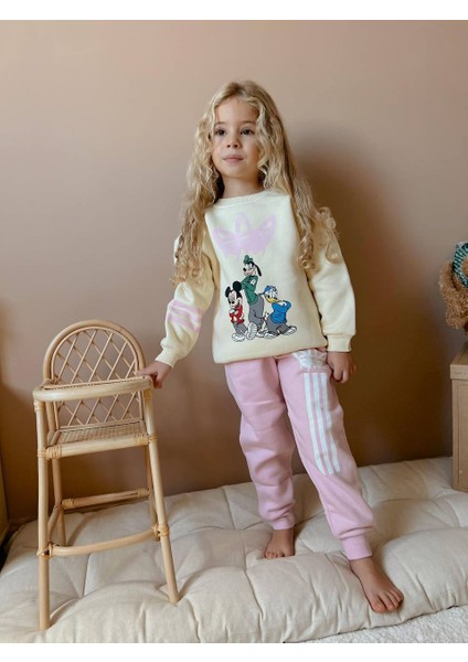 Minnie Mouse Baskılı Eşofman-Sweatshirt 3 Iplik Şardonlu Kışlık Kız Çocuk Takım