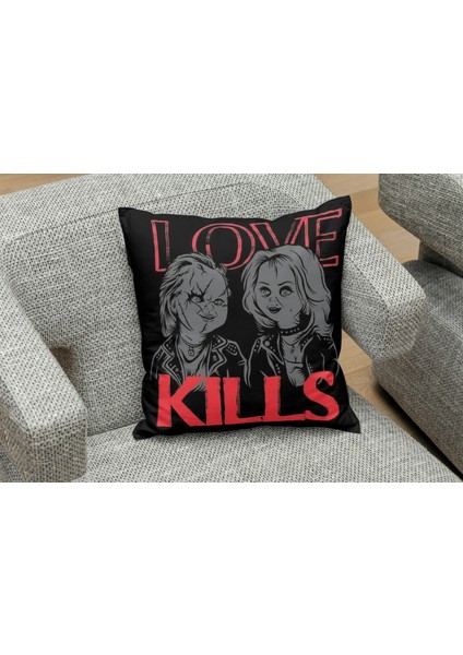 Chucky And Tifany - Love Kill Desenlı Kare Yastık Kılıfı