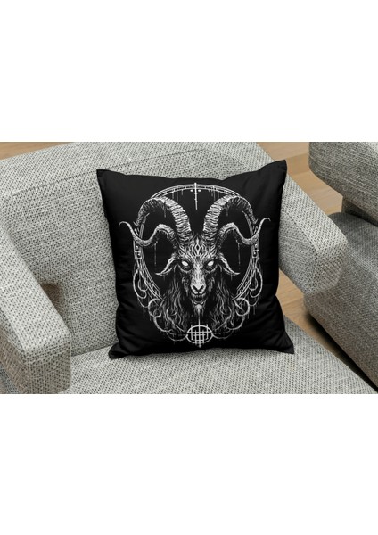 Gotik Figür Baphomet Desenlı Kare Yastık Kılıfı