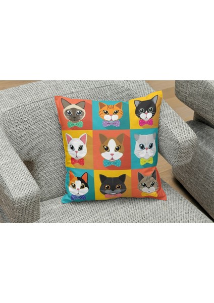 En Cici Kediler Desenlı Kare Yastık Kılıfı