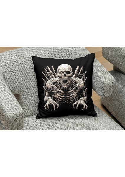 Skull ve Çığlık Desenlı Kare Yastık Kılıfı