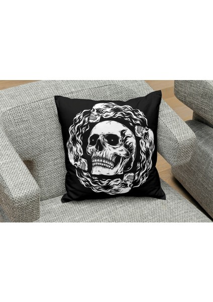 Alevli Kurukafa Lar Desenlı Kare Yastık Kılıfı