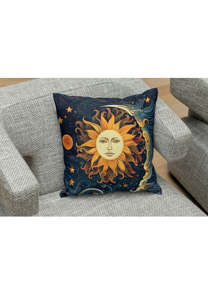 Sun And Moon Art Desenlı Kare Yastık Kılıfı