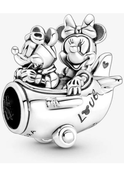Disney Mickey ve Minnie Mouse Uçak Charm 925 Ayar Gümüş