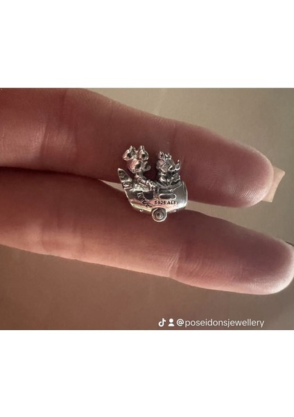 Disney Mickey ve Minnie Mouse Uçak Charm 925 Ayar Gümüş