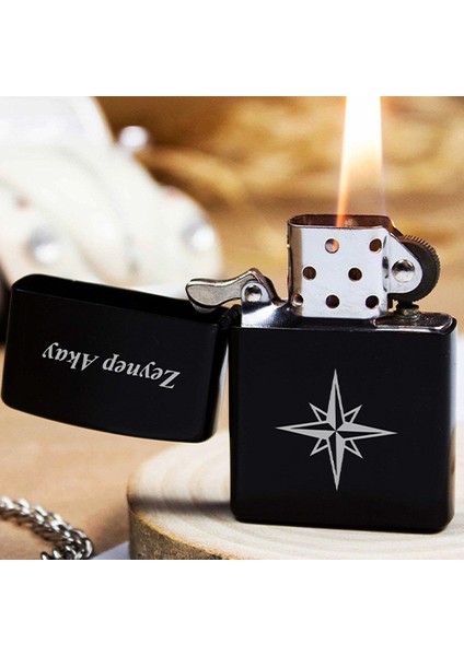 Kişiye Özel Isimli Benzinli Siyah Zippo Çakmak - Kutup Yıldızı Baskılı fiyatları