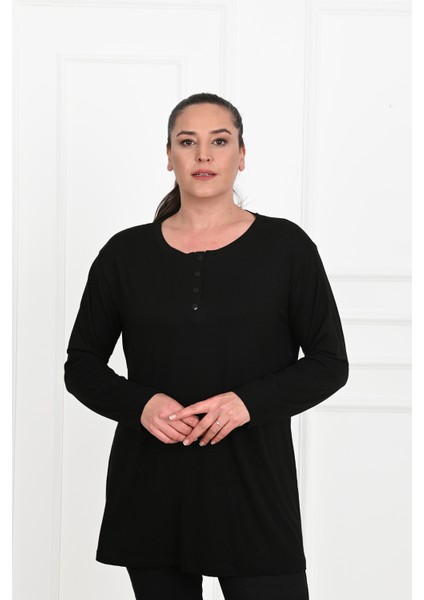 Kadın Düğme Detaylı Büyük Beden Bluz 1376-23