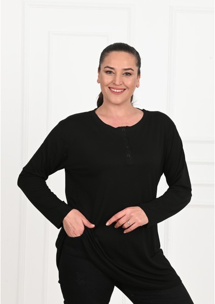 Kadın Düğme Detaylı Büyük Beden Bluz 1376-23 modelleri