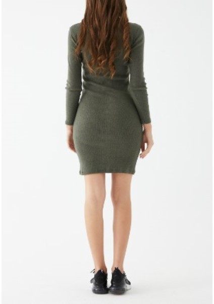 Haki Fermuar Detaylı Triko Mini Elbise indirimleri