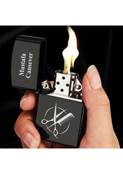 Kişiye Özel Isimli Benzinli Siyah Zippo Çakmak - Berber Kuaför Baskılı fiyatları