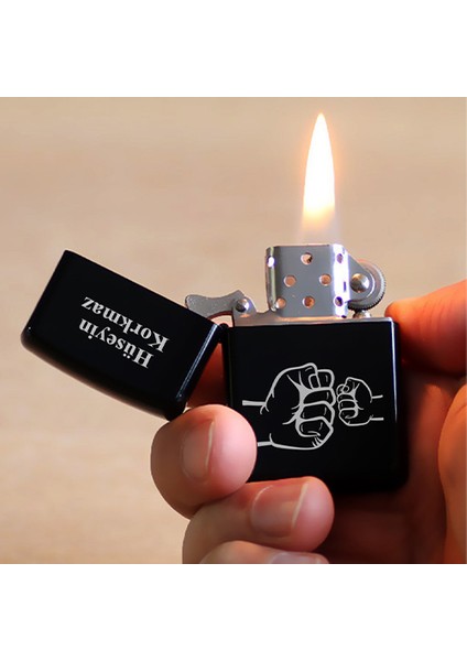 Kişiye Özel Isimli Benzinli Siyah Zippo Çakmak - Baba Babalar Günü Hediye Baskılı