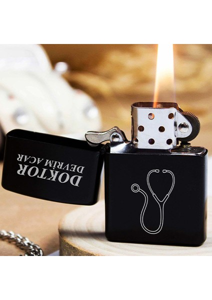 Kişiye Özel Isimli Benzinli Siyah Zippo Çakmak - Doktor Hemşire Steteskop Baskılı fiyatları