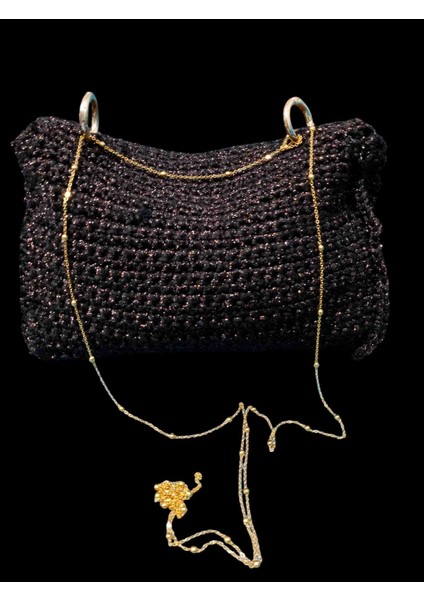 Müjde Home & Butik Çanta Simli Clutch Kapaklı El Yapım Örgü fırsatları