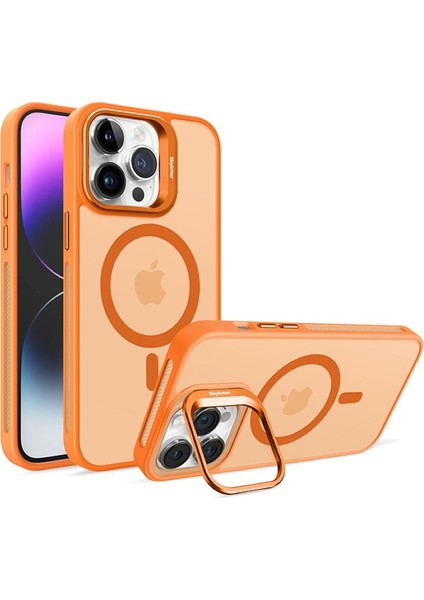 iPhone 15 Pro Max Kamera Lens Koruma Hediyeli Magsafe Şarj Özellikli Standlı Lüks Kılıf