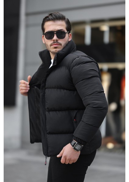 Erkek Siyah Şişme Mont Su Geçirmez