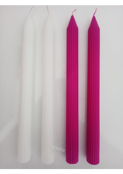 Yılbaşı Özel Serisi 4'lü Beyaz Fuşya Şamdan Doğal Kokulu Soya Mumu Yeni Yıl Noel Uzun Çubuk Konik Mum