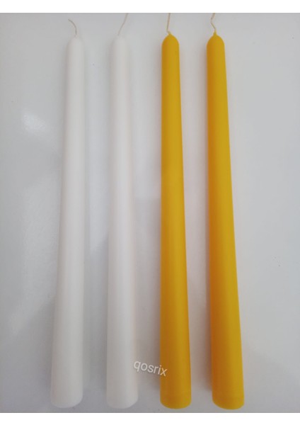 Yılbaşı Özel Serisi 4'lü Sarı Beyaz Şamdan Doğal Kokulu Soya Mumu Yeni Yıl Noel Uzun Çubuk Konik Mum