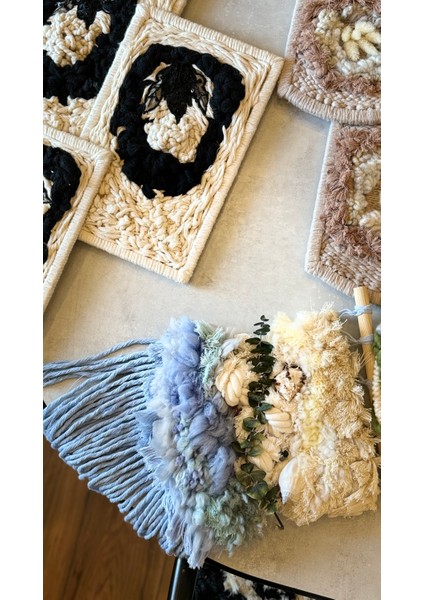 Deniz Çayırı Mavi Okaliptüs Çiçekli Deniz Kabuklu Püsküllü Bohem Doğa Esintili Ev Dekorasyonu