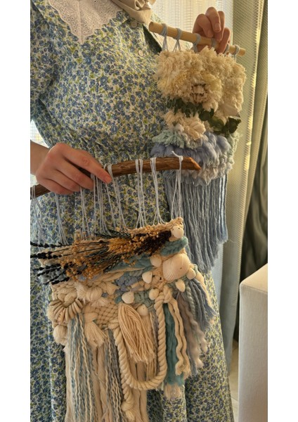 Okyanus Yünlü Makrome Ipli Tasarım Bohem Duvar Dekorasyonu