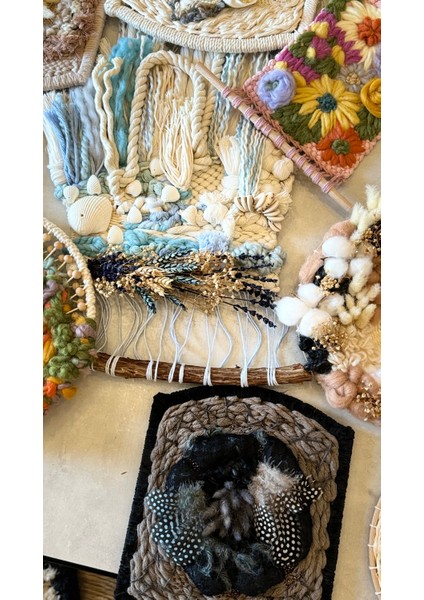 Okyanus Yünlü Makrome Ipli Tasarım Bohem Duvar Dekorasyonu