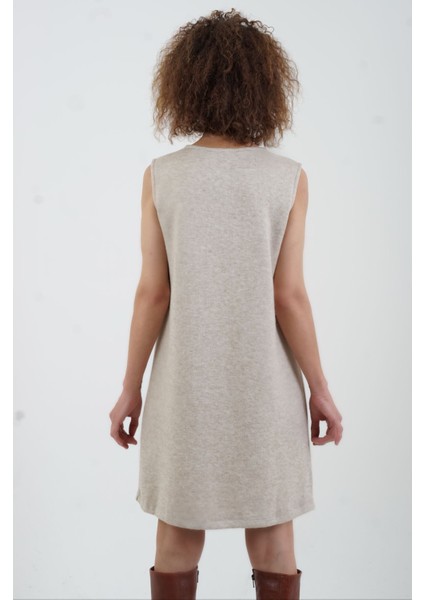 Bej Fiyonk Detaylı Triko Görünümlü Örme Elbise indirimleri