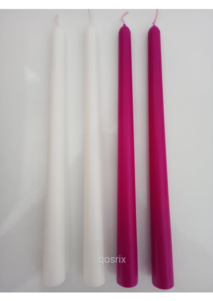 Yılbaşı Özel Serisi 4'lü Beyaz Fuşya Şamdan Doğal Kokulu Soya Mumu Yeni Yıl Noel Uzun Çubuk Konik Mum