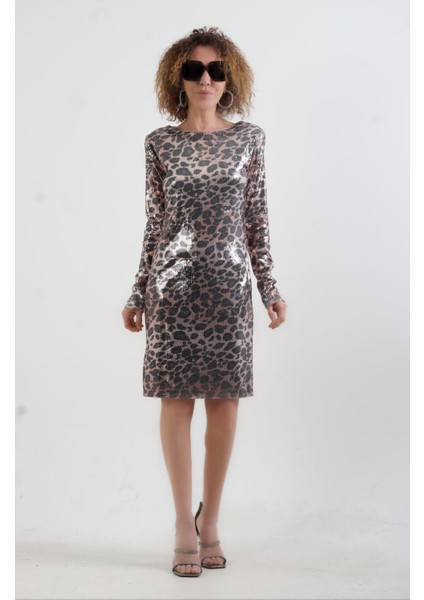 Leopar Pul Payetli Elbise