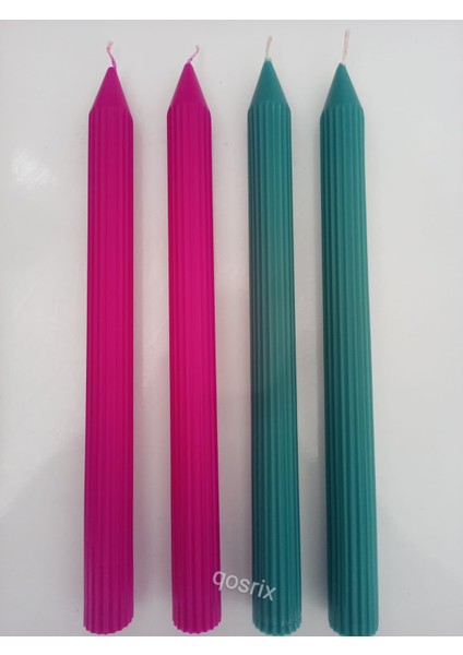 Yılbaşı Özel Serisi 4'lü Fuşya Açık Petrol Yeşili Şamdan Doğal Kokulu Soya Mumu Yeni Yıl Noel Uzun Çubuk Konik Mum