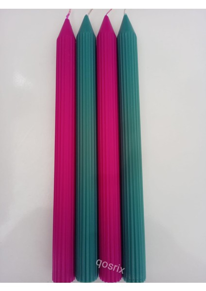 Yılbaşı Özel Serisi 4'lü Fuşya Açık Petrol Yeşili Şamdan Doğal Kokulu Soya Mumu Yeni Yıl Noel Uzun Çubuk Konik Mum modelleri