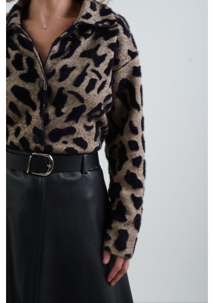 Camel Leopar Desenli Triko Ceket modelleri