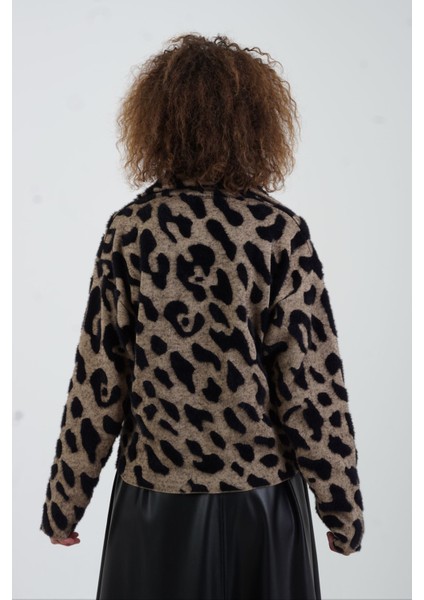 Camel Leopar Desenli Triko Ceket indirimleri