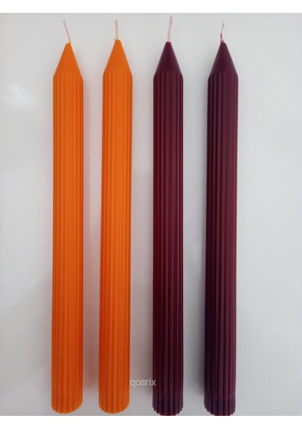 Yılbaşı Özel Serisi 4'lü Turuncu Bordo Şamdan Doğal Kokulu Soya Mumu Yeni Yıl Noel Uzun Çubuk Konik Mum
