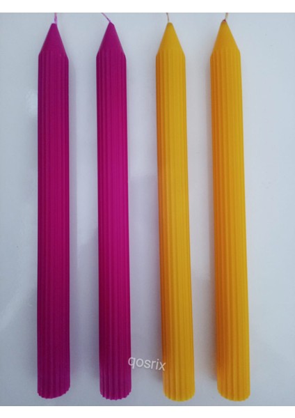 Yılbaşı Özel Serisi 4'lü Fuşya Sarı Şamdan Doğal Kokulu Soya Mumu Yeni Yıl Noel Uzun Çubuk Konik Mum