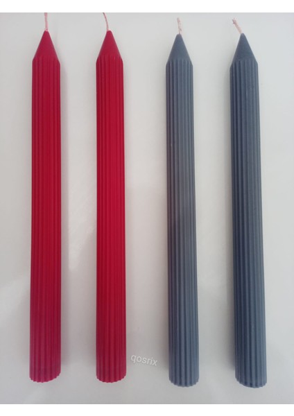 Yılbaşı Özel Serisi 4'lü Kırmızı Gri Şamdan Doğal Kokulu Soya Mumu Yeni Yıl Noel Uzun Çubuk Konik Mum