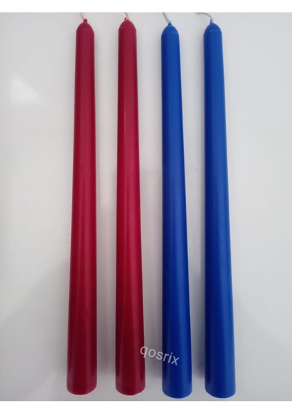 Yılbaşı Özel Serisi 4'lü Kırmızı Mavi Şamdan Doğal Kokulu Soya Mumu Yeni Yıl Noel Uzun Çubuk Konik Mum