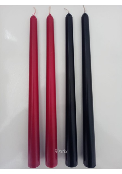 Yılbaşı Özel Serisi 4'lü Kırmızı Siyah Şamdan Doğal Kokulu Soya Mumu Yeni Yıl Noel Uzun Çubuk Konik Mum