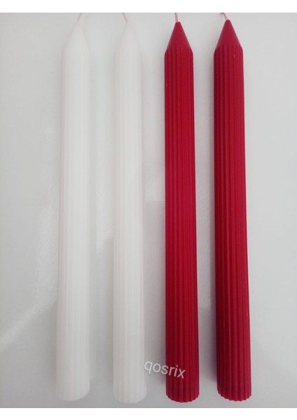 Yılbaşı Özel Serisi 4'lü Kırmızı Beyaz Şamdan Doğal Kokulu Soya Mumu Yeni Yıl Noel Uzun Çubuk Konik Mum