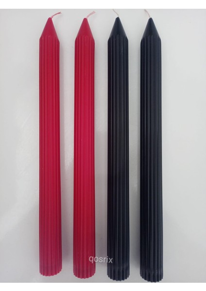 Yılbaşı Özel Serisi 4'lü Kırmızı Siyah Şamdan Doğal Kokulu Soya Mumu Yeni Yıl Noel Uzun Çubuk Konik Mum