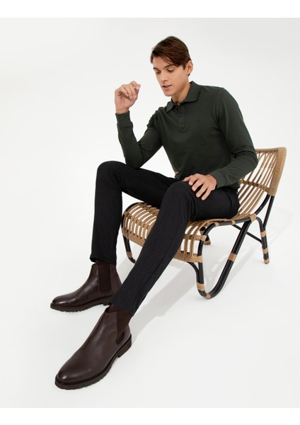 Erkek Siyah Slim Fit Keten Karışımlı Chino Pantolon 50259718-VR046