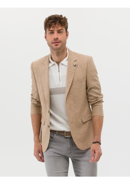 Erkek Camel Ekstra Slim Fit Keten Karışımlı Blazer Ceket 50264619-VR015